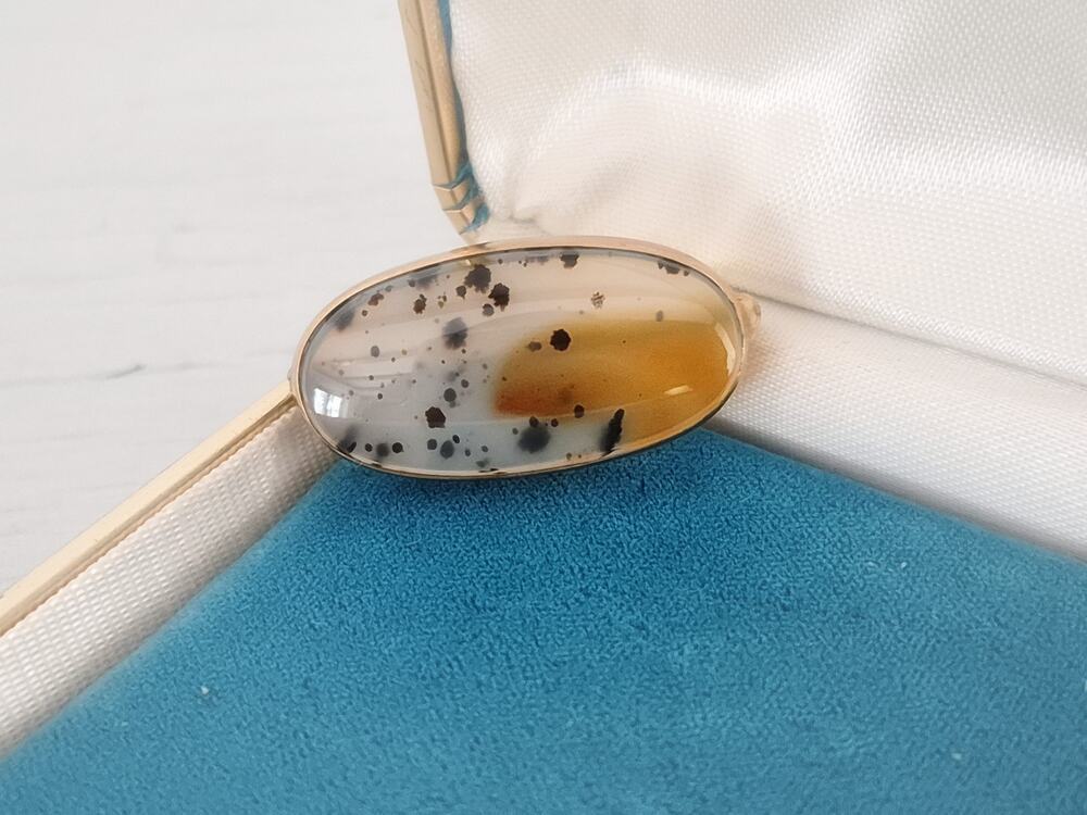 Vintage 14K Gold Montana Agate Brooch Pin